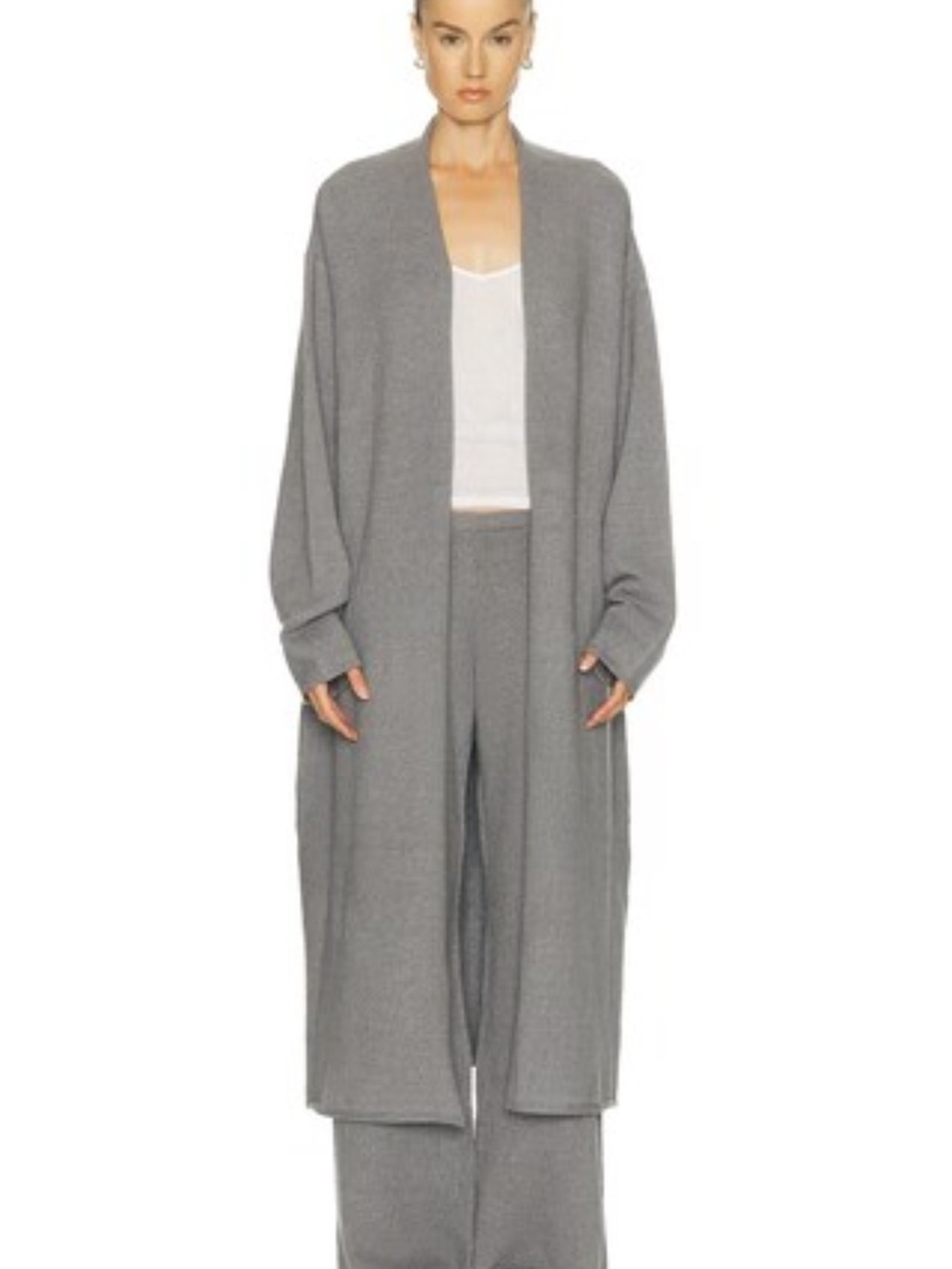 SKIMS Oversized Open-Front Longline Sweater Cardigan - Gray